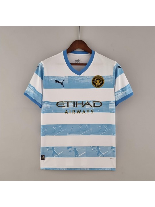 Camiseta 22/23 Manchester City Conmemorativa Blanca Azul