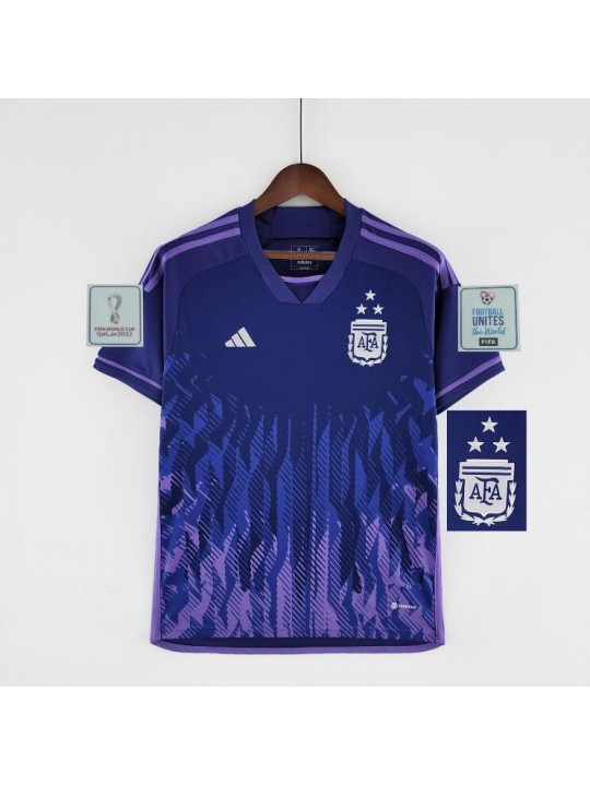 Camiseta Argentina Segunda Equipación Mundial Qatar 2022 3 estrellas