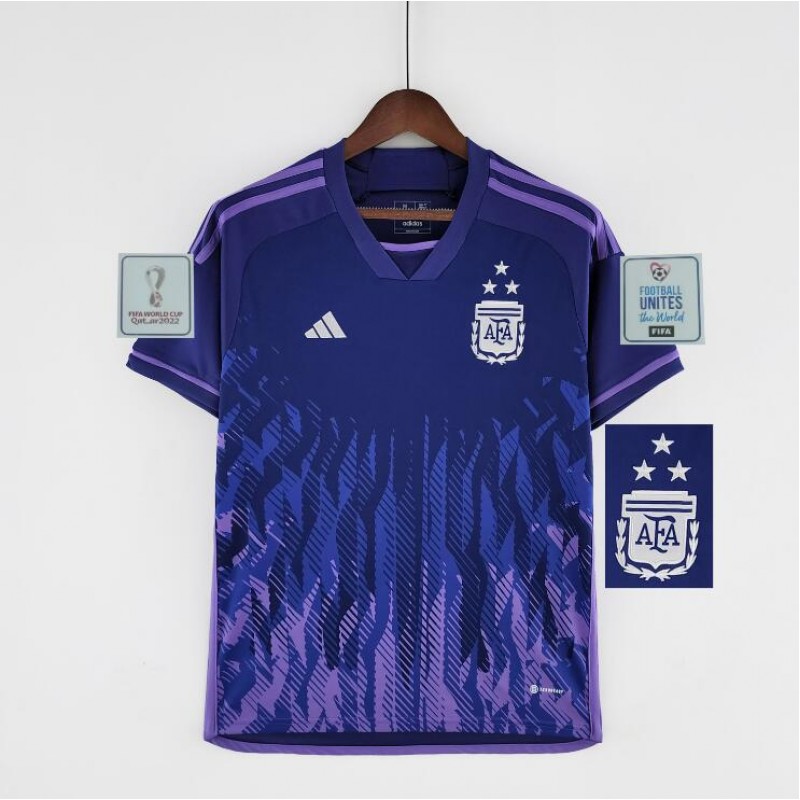 Camiseta Argentina Segunda Equipación Mundial Qatar 2022 3 estrellas