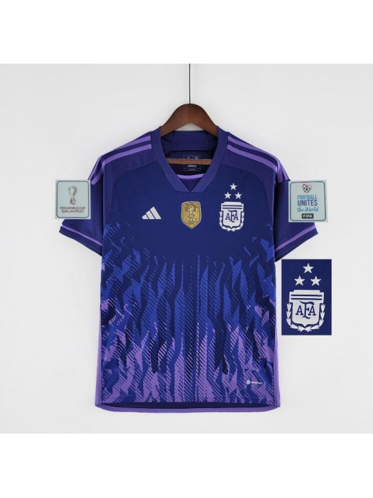 Camiseta Argentina Segunda Equipación Mundial Qatar 2022 3 estrellas